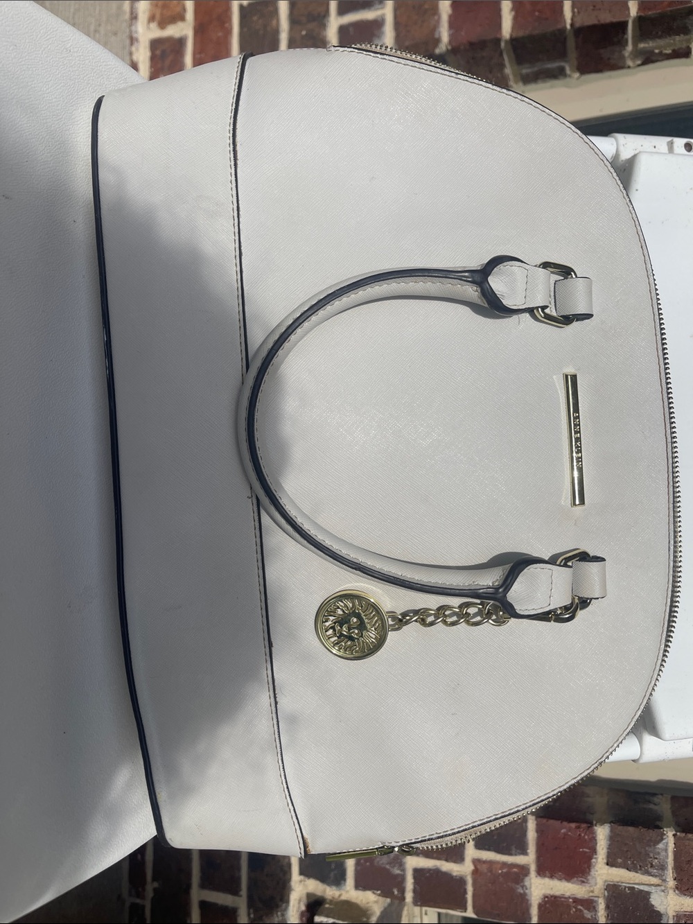Anne Klein White Dome Satchel with Gold Charm